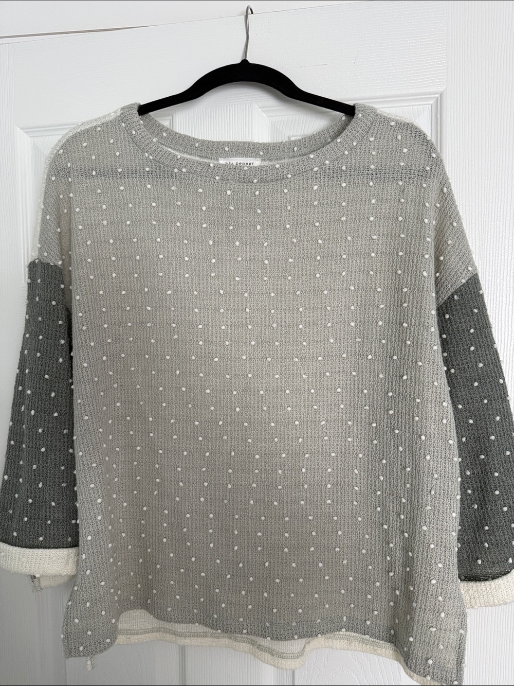 Blu Pepper Two-Tone Grey Dot Sweater Top